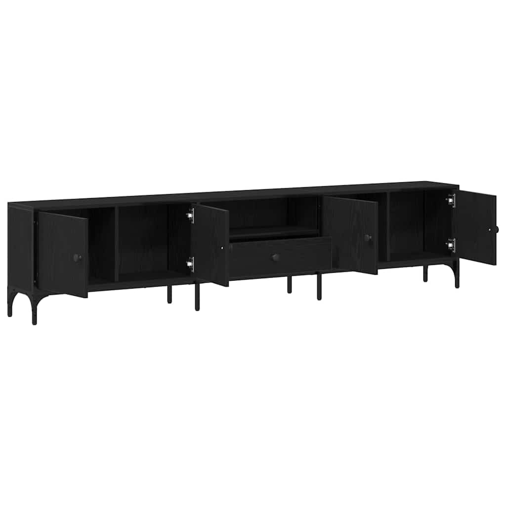 Tv-Skab Med Skuffe Sort Eg 200 X 25 X 44 Cm Konstrueret Træ