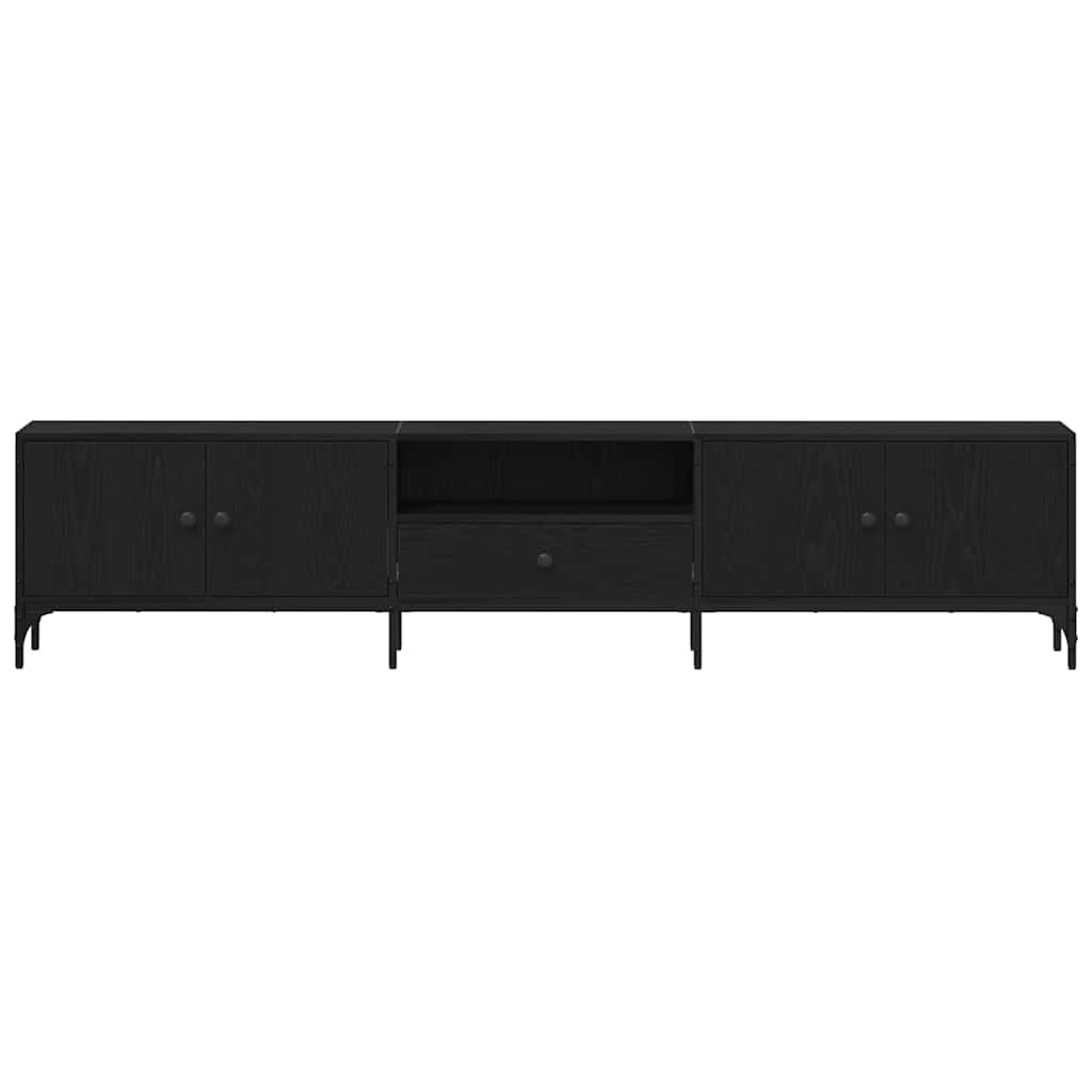 Tv-Skab Med Skuffe Sort Eg 200 X 25 X 44 Cm Konstrueret Træ