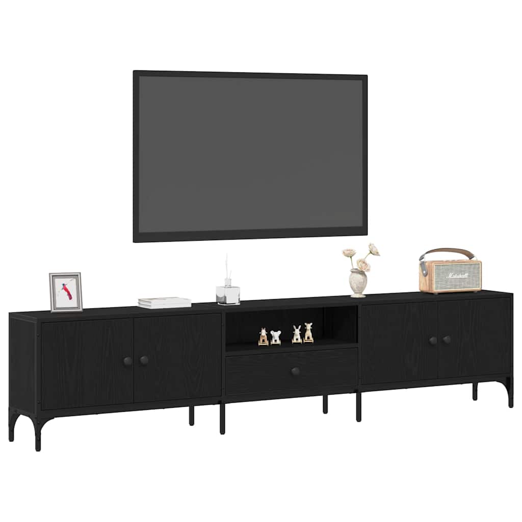Tv-Skab Med Skuffe Sort Eg 200 X 25 X 44 Cm Konstrueret Træ