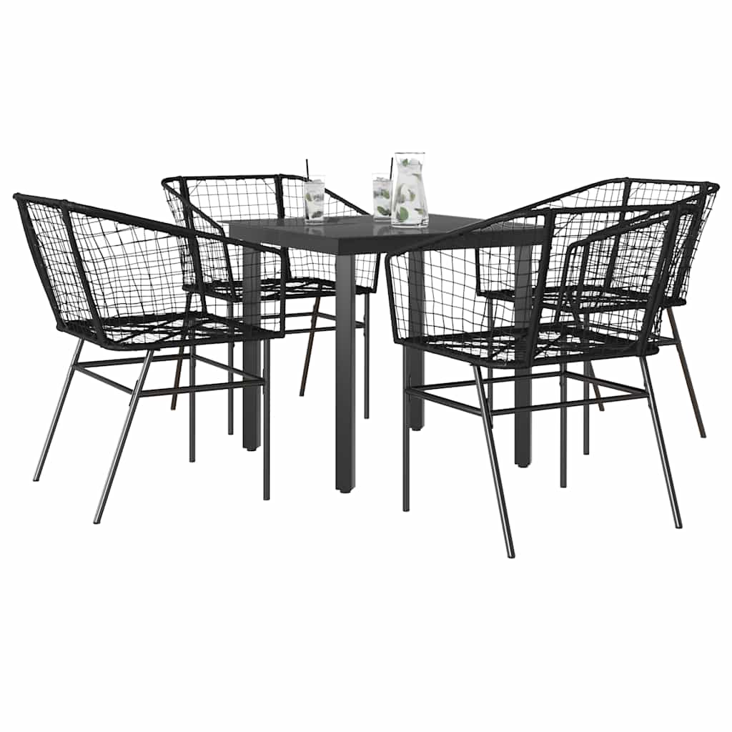 9 Dele Spisebordssæt Til Haven M. Hynder Polyrattan Glas Sort