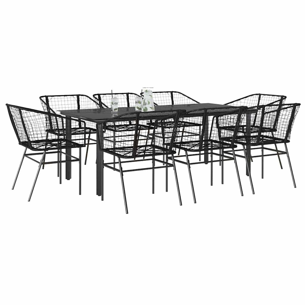 9 Dele Spisebordssæt Til Haven M. Hynder Polyrattan Glas Sort