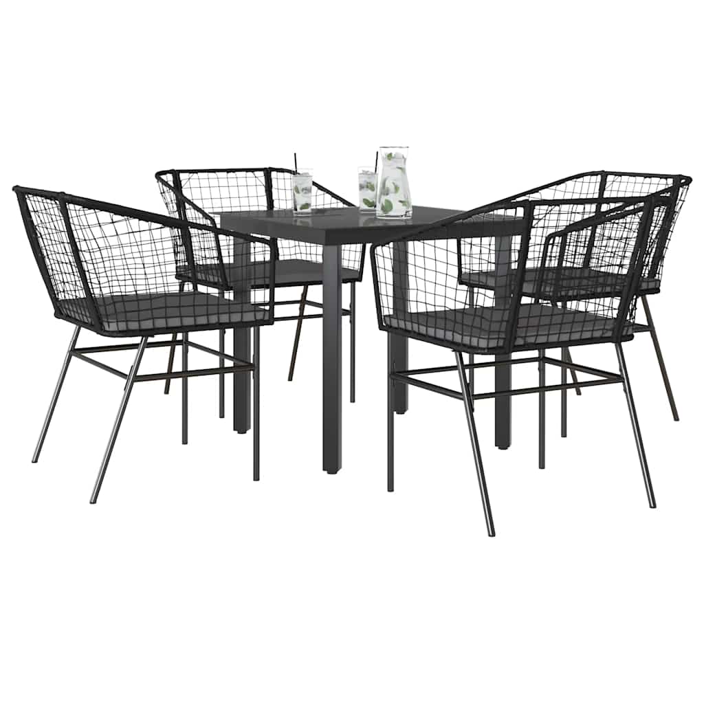 9 Dele Spisebordssæt Til Haven M. Hynder Polyrattan Glas Sort