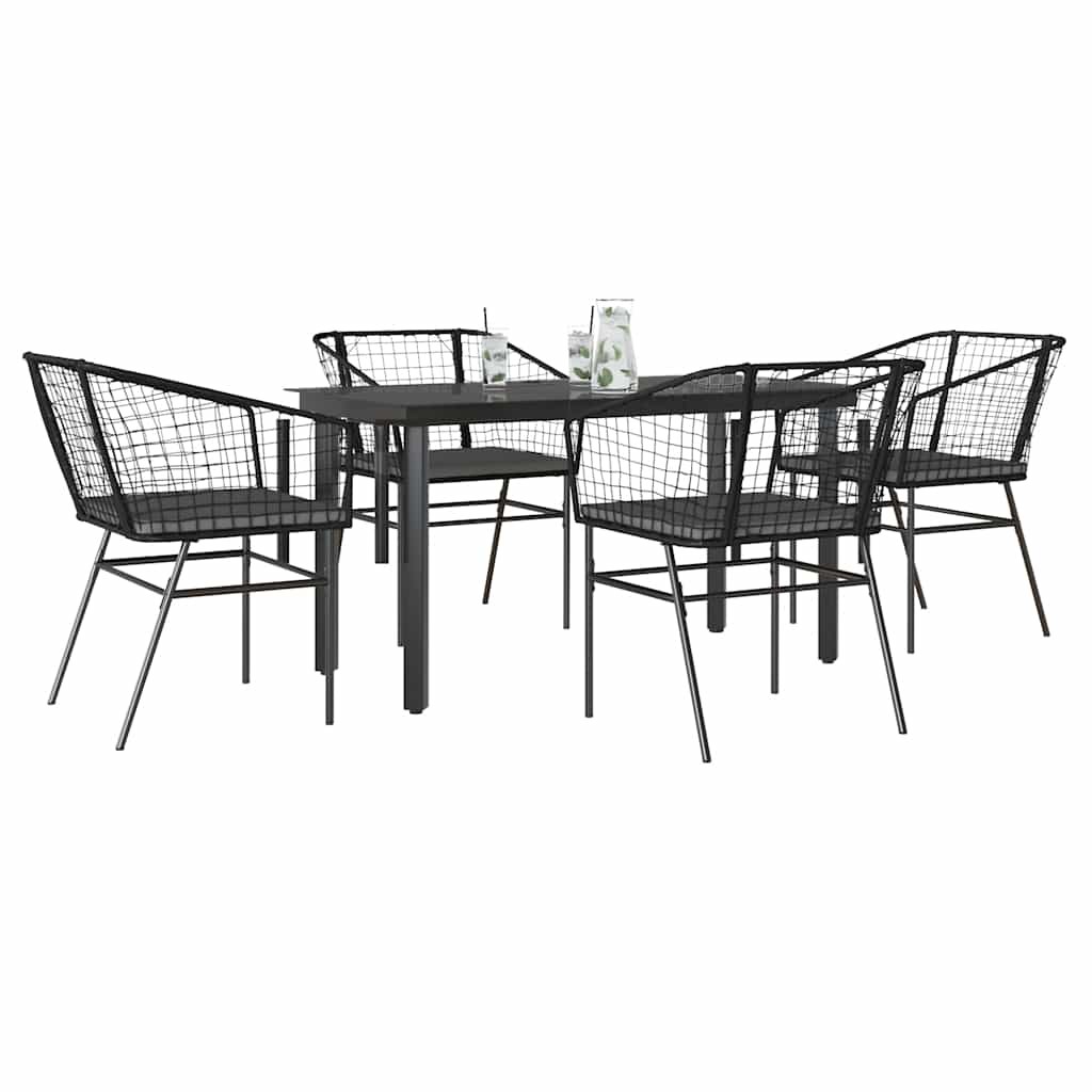 9 Dele Spisebordssæt Til Haven M. Hynder Polyrattan Glas Sort