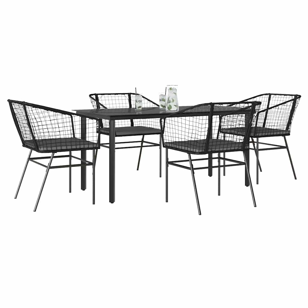 9 Dele Spisebordssæt Til Haven M. Hynder Polyrattan Glas Sort