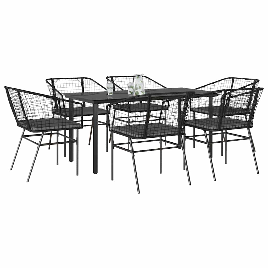 9 Dele Spisebordssæt Til Haven M. Hynder Polyrattan Glas Sort