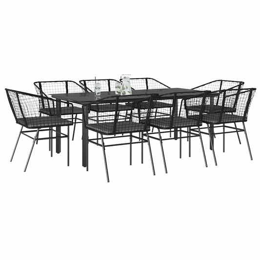 9 Dele Spisebordssæt Til Haven M. Hynder Polyrattan Glas Sort