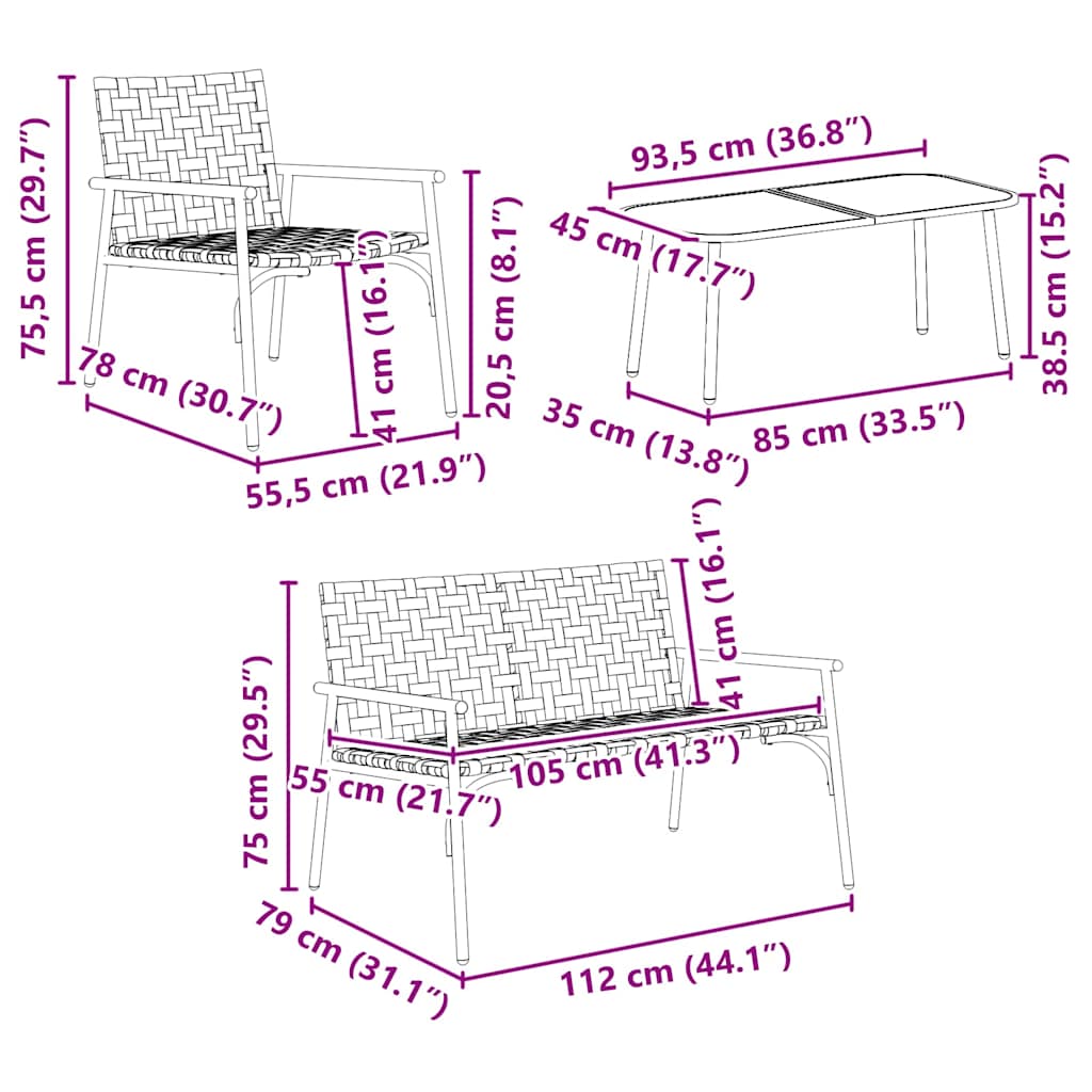 Have Spisebordssæt 4 Pcs Brun Polyrattan