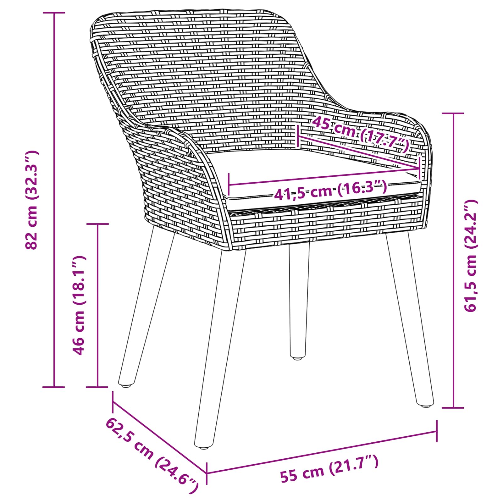 Have Stol Med Pude 2 Pcs Lysegrå 62,5 X 55 X 82 Cm Polyrattan