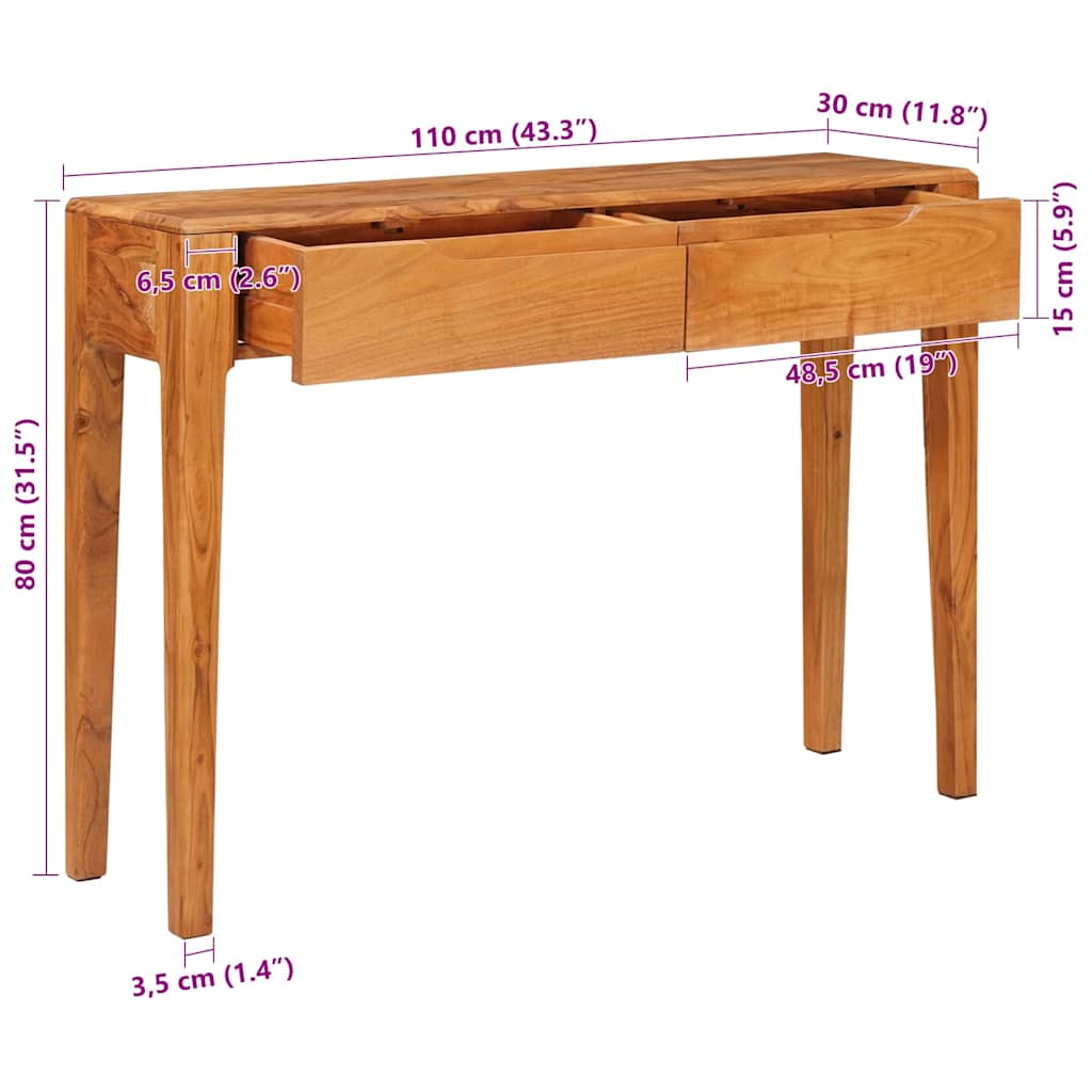 Konsolbord Med Skuffe Brun 110 X 30 X 80 Cm Massivt Akacietræ