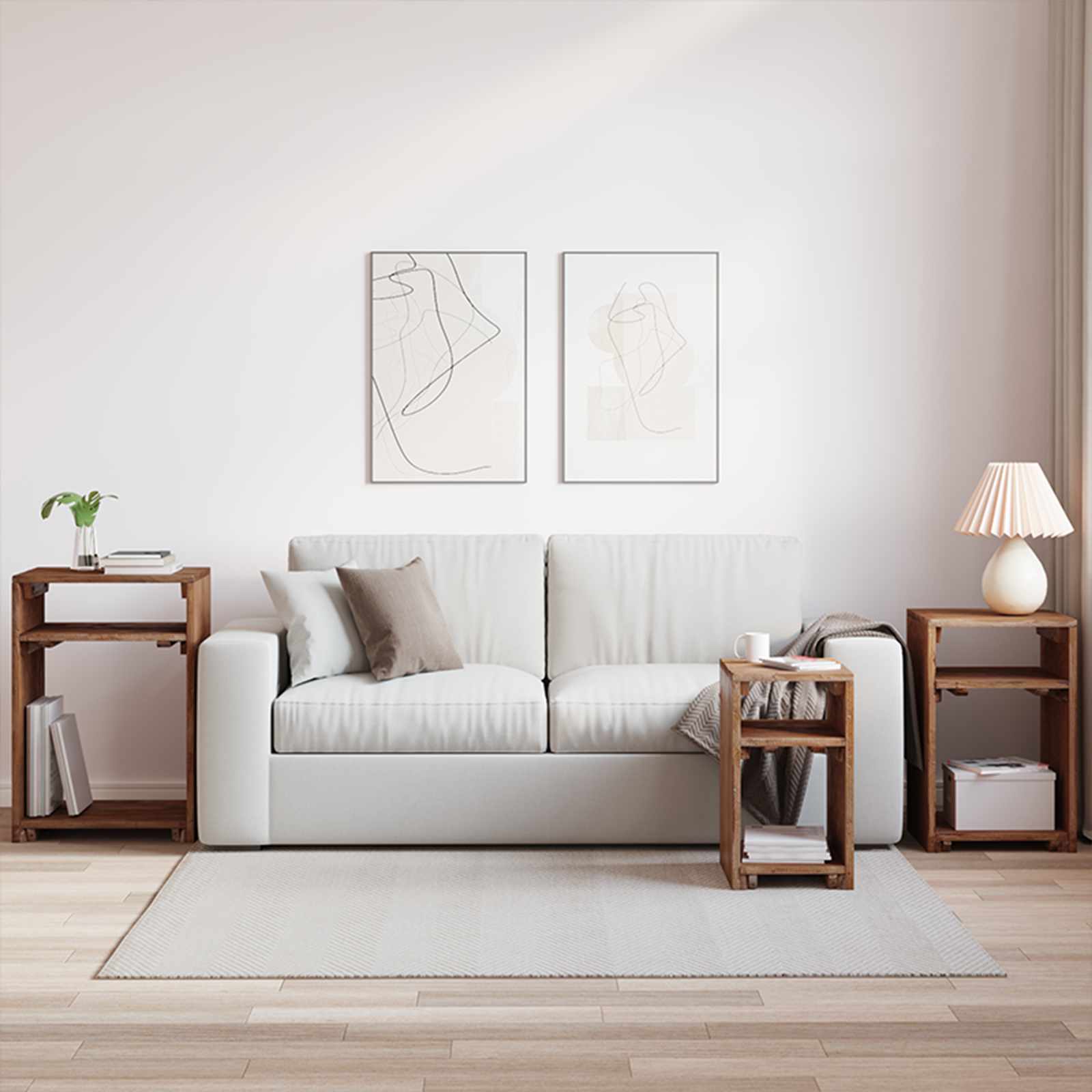 Accentbord Med Hylde Med Opbevaring 3 Pcs Brun Massiv Mahogni