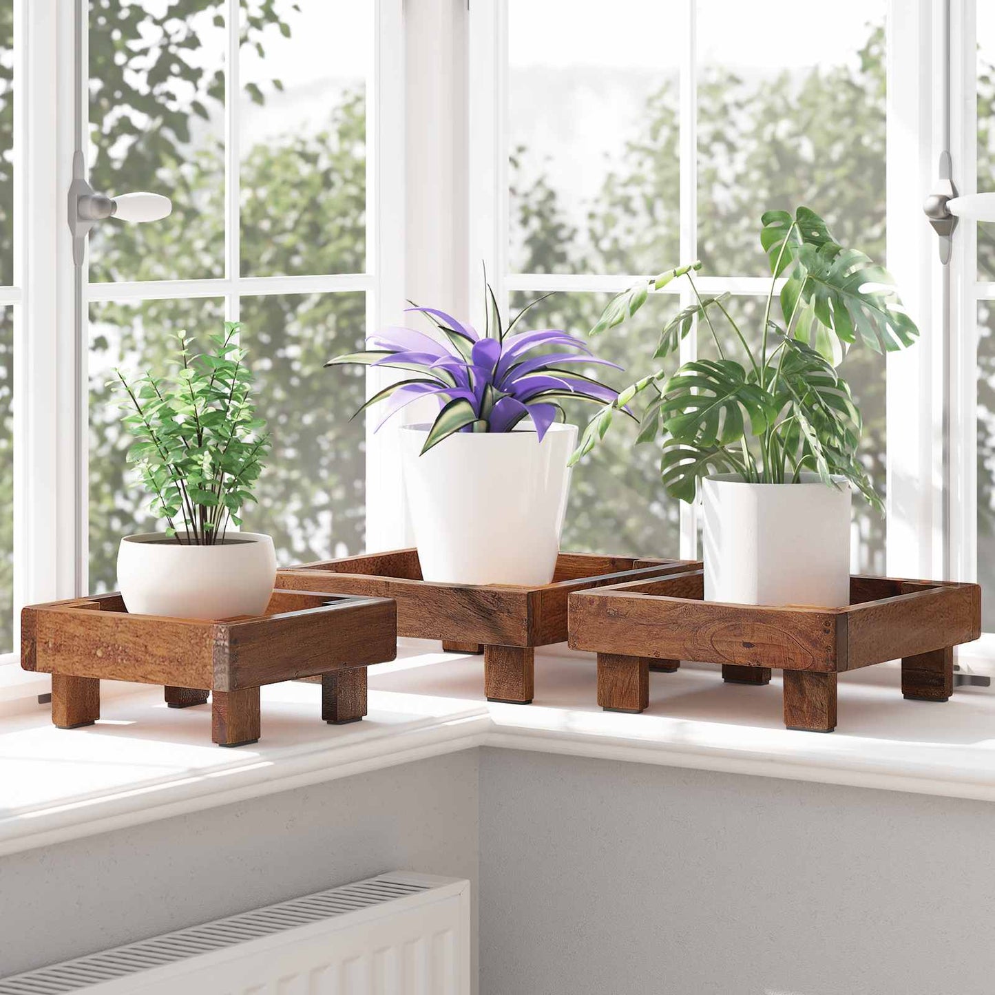 Planteholder 3 Pcs Brun Mahogni Træ