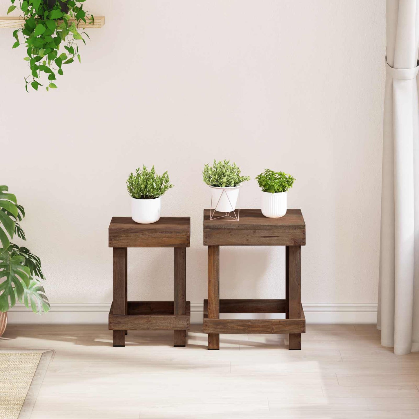 Planteholder 2 Pcs Brun 70 X 11 X 27 Cm Mahogni Træ