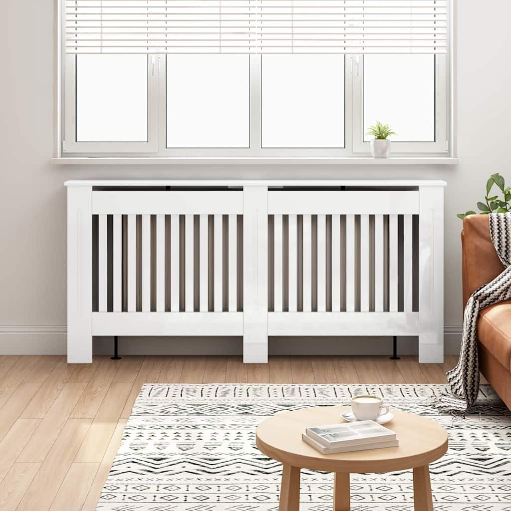 Radiatorcover Høj Gloss Hvid 172 X 19 X 81,5 Cm Konstrueret Træ