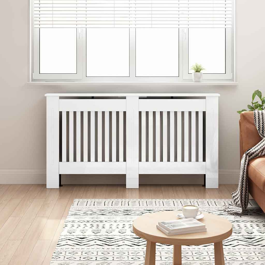 Radiatorcover Høj Gloss Hvid 152 X 19 X 81,5 Cm Konstrueret Træ