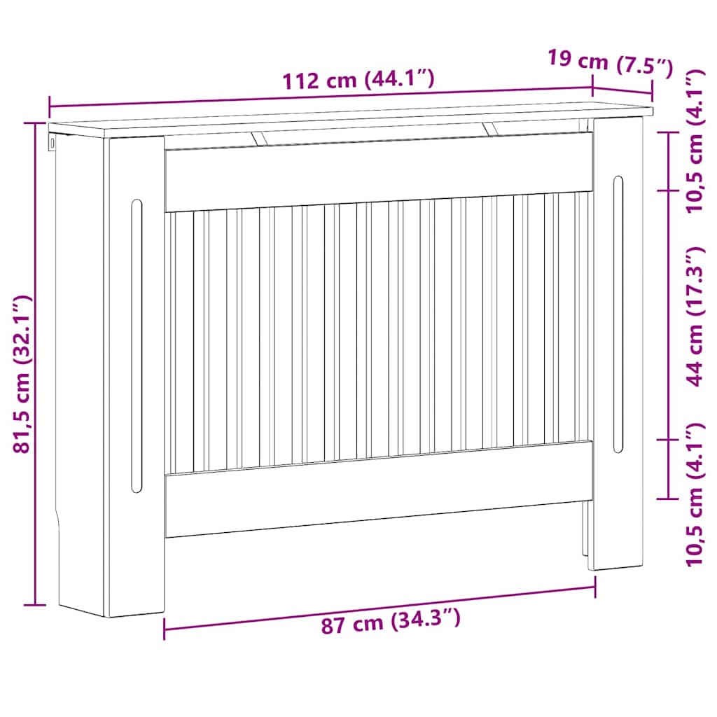 Radiatorcover Grå Sonoma 112 X 19 X 81,5 Cm Konstrueret Træ