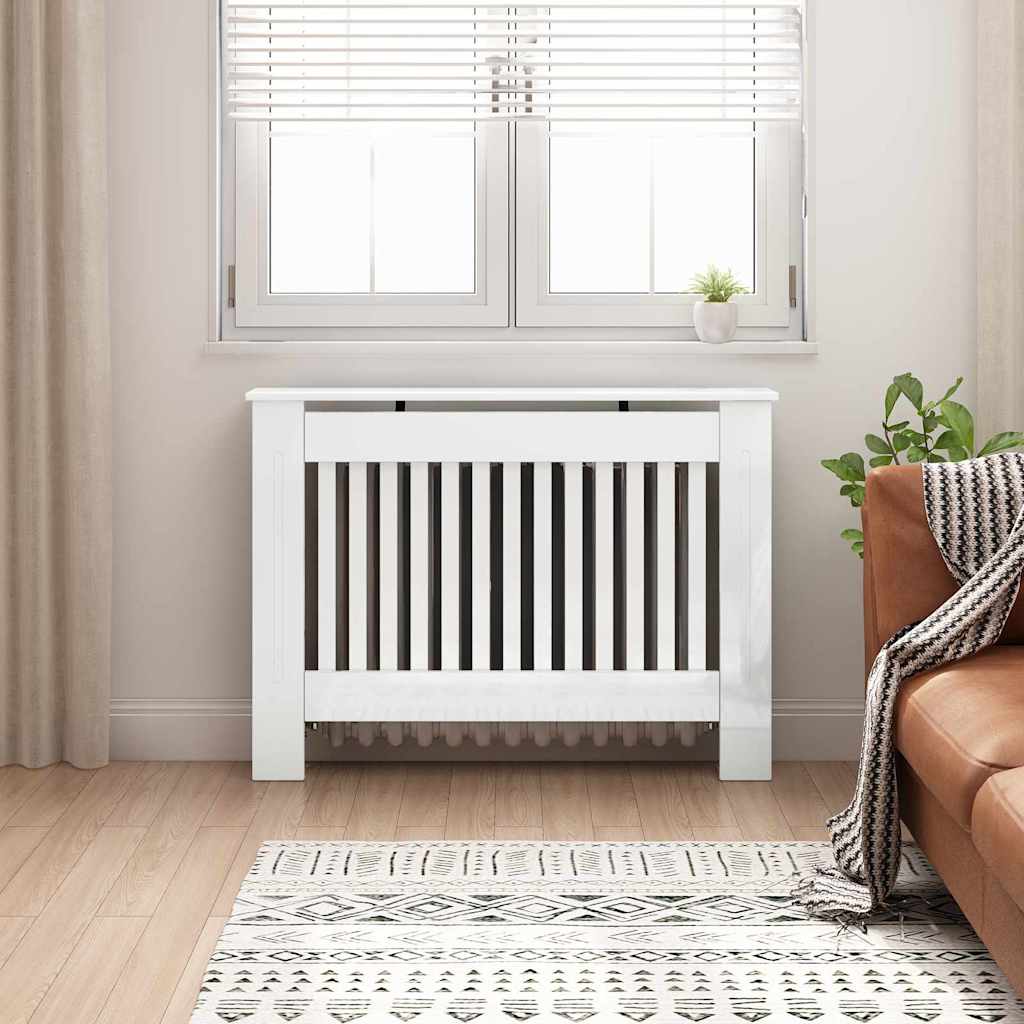 Radiatorcover Høj Gloss Hvid 112 X 19 X 81,5 Cm Konstrueret Træ