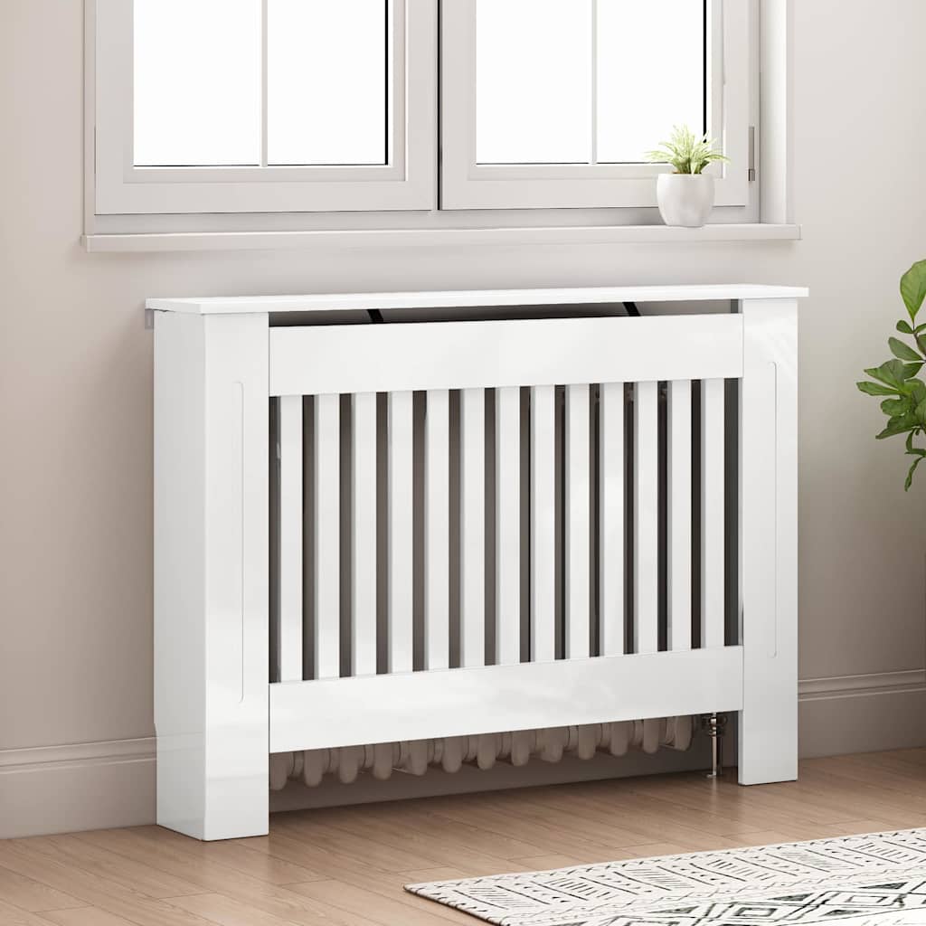 Radiatorcover Høj Gloss Hvid 112 X 19 X 81,5 Cm Konstrueret Træ