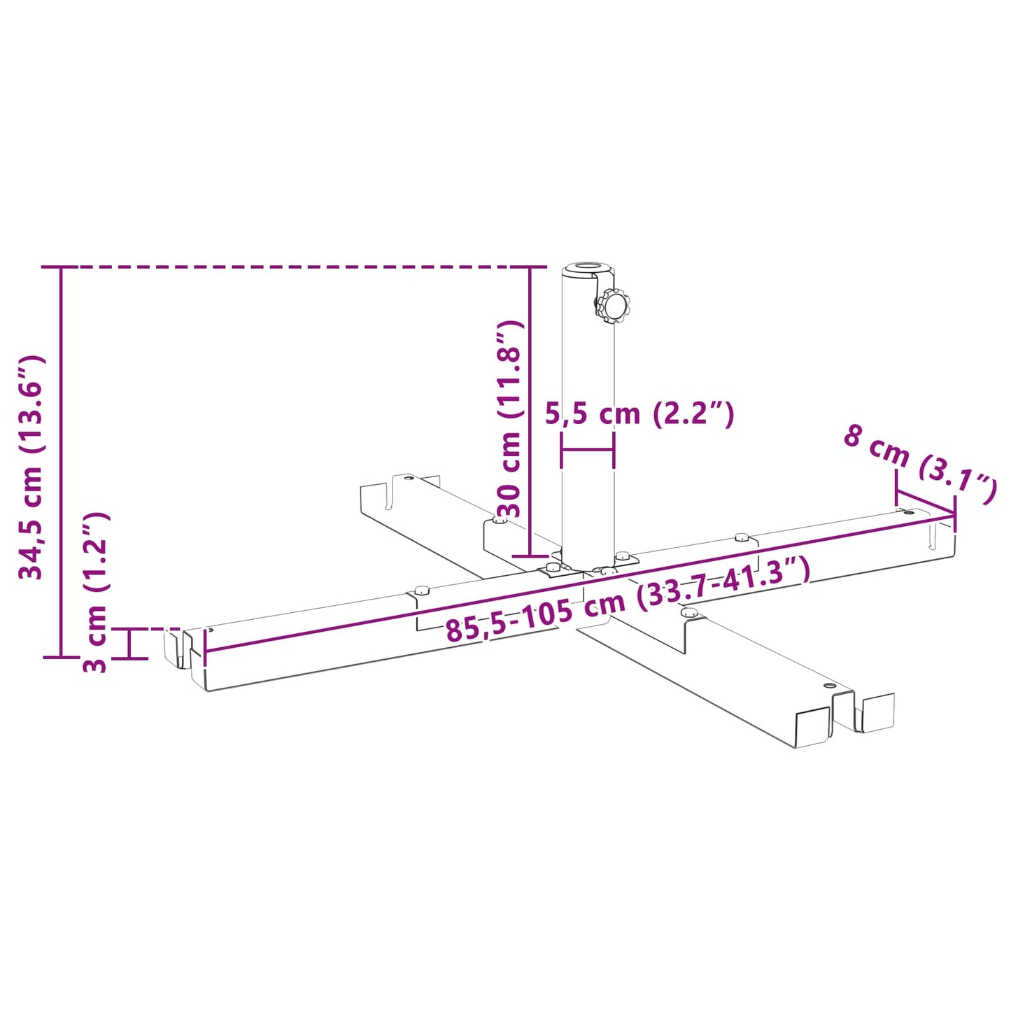 Parasol Base Krydsramme Sort Stål For 25–50 Mm Pole