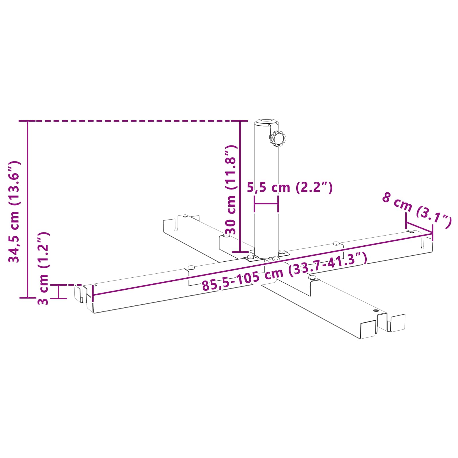Parasol Base Krydsramme Sort Stål For 25–50 Mm Pole
