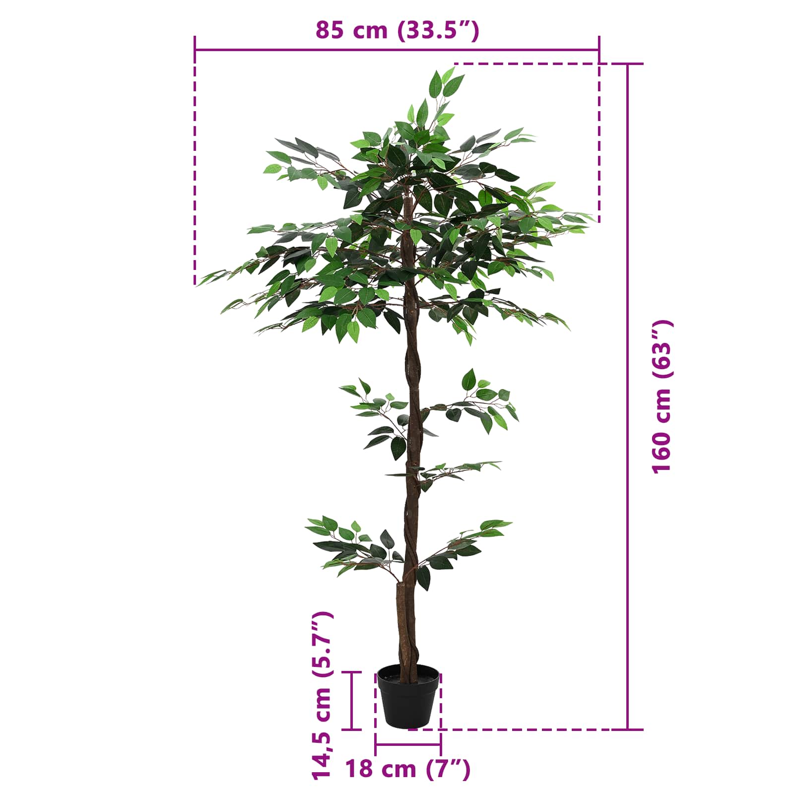 Kunstig Ficus Plante Grøn 85 X 18 X 160 Cm Stof Og Træ
