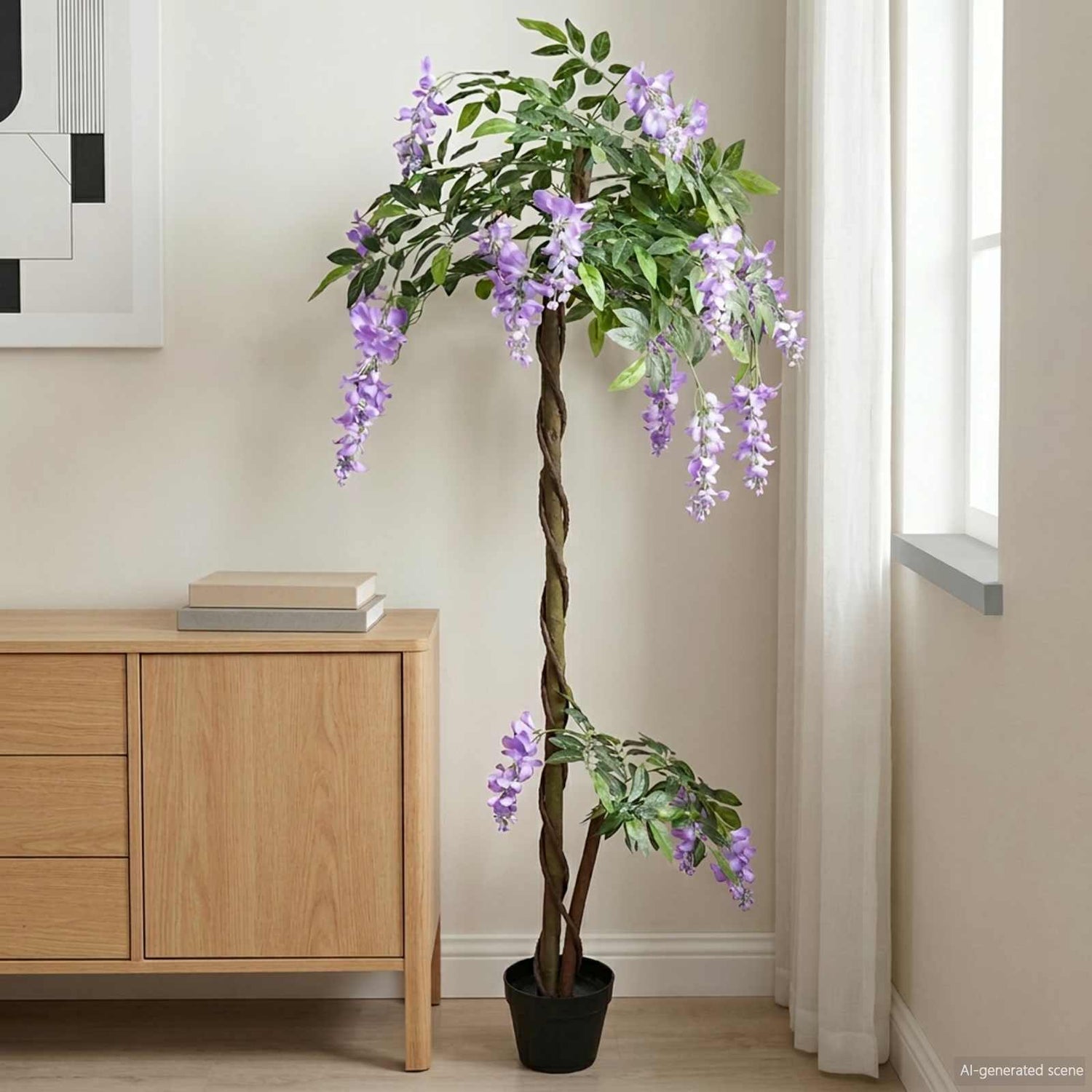 Kunstigt Bønneblomstetræ Lilla 80 X 18 X 160 Cm Stof Og Træ