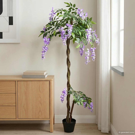 Kunstigt Bønneblomstetræ Lilla 80 X 18 X 160 Cm Stof Og Træ