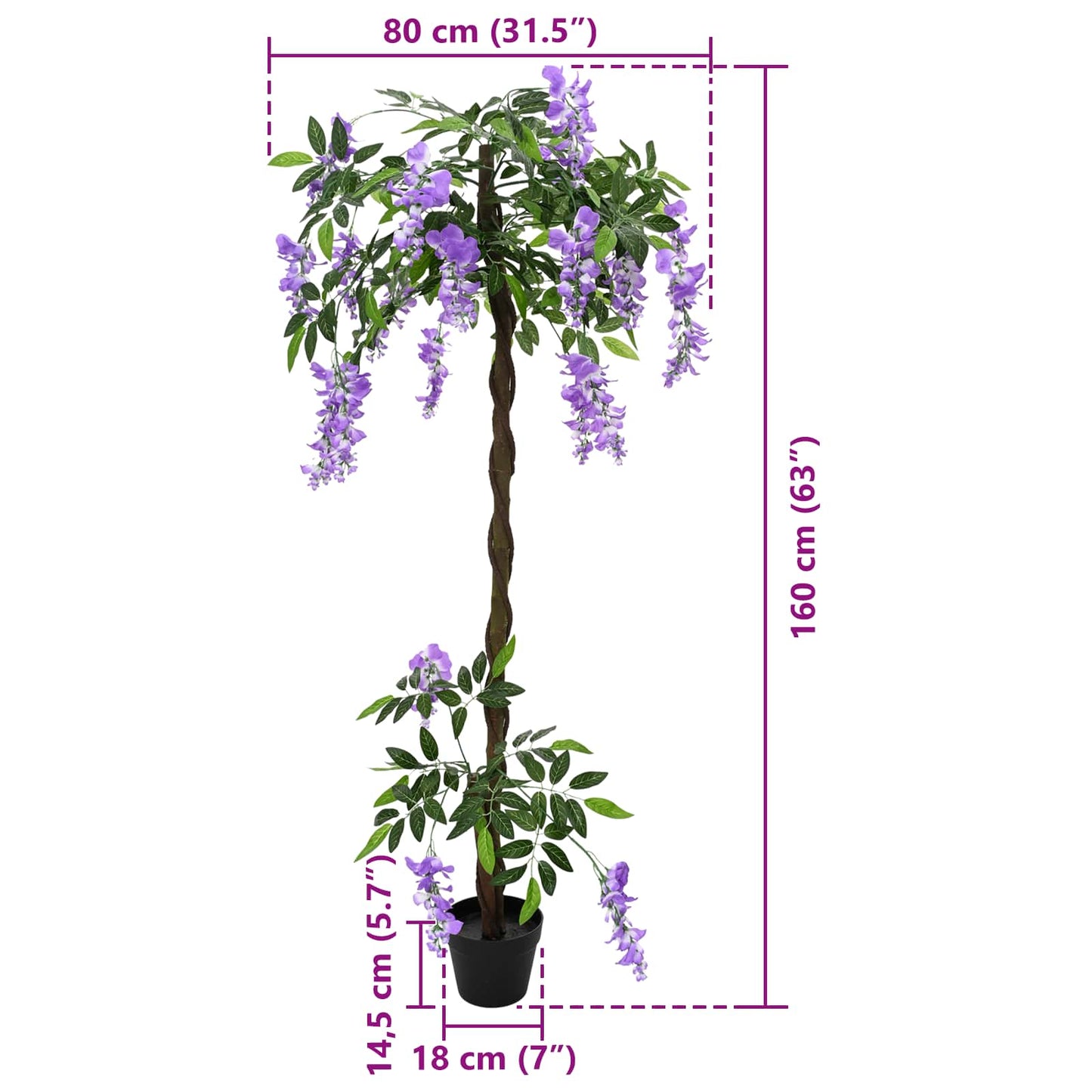 Kunstigt Bønneblomstetræ Lilla 80 X 18 X 160 Cm Stof Og Træ