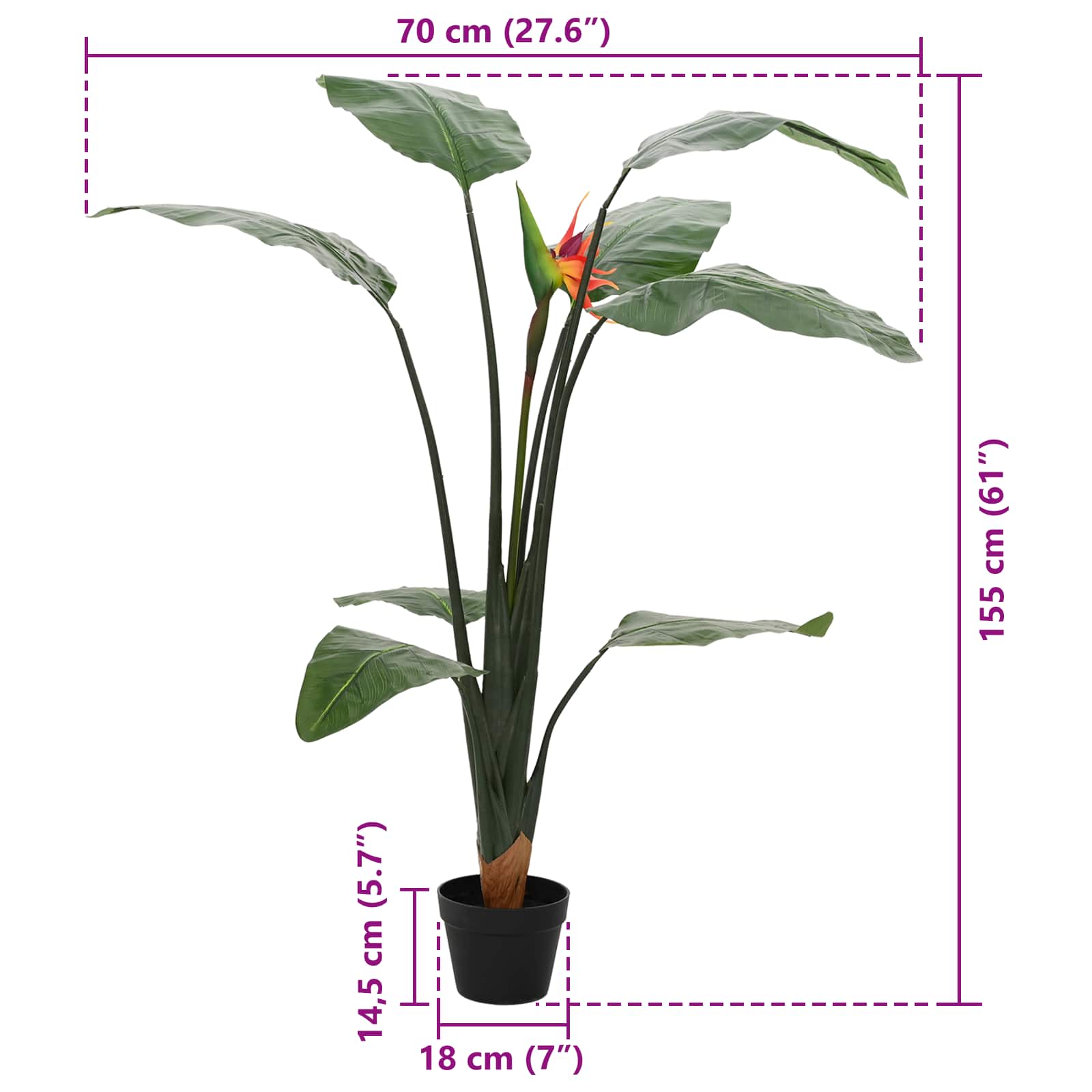 Kunstig Strelitzia Plante Grøn 70 X 18 X 155 Cm Stof Og Pe