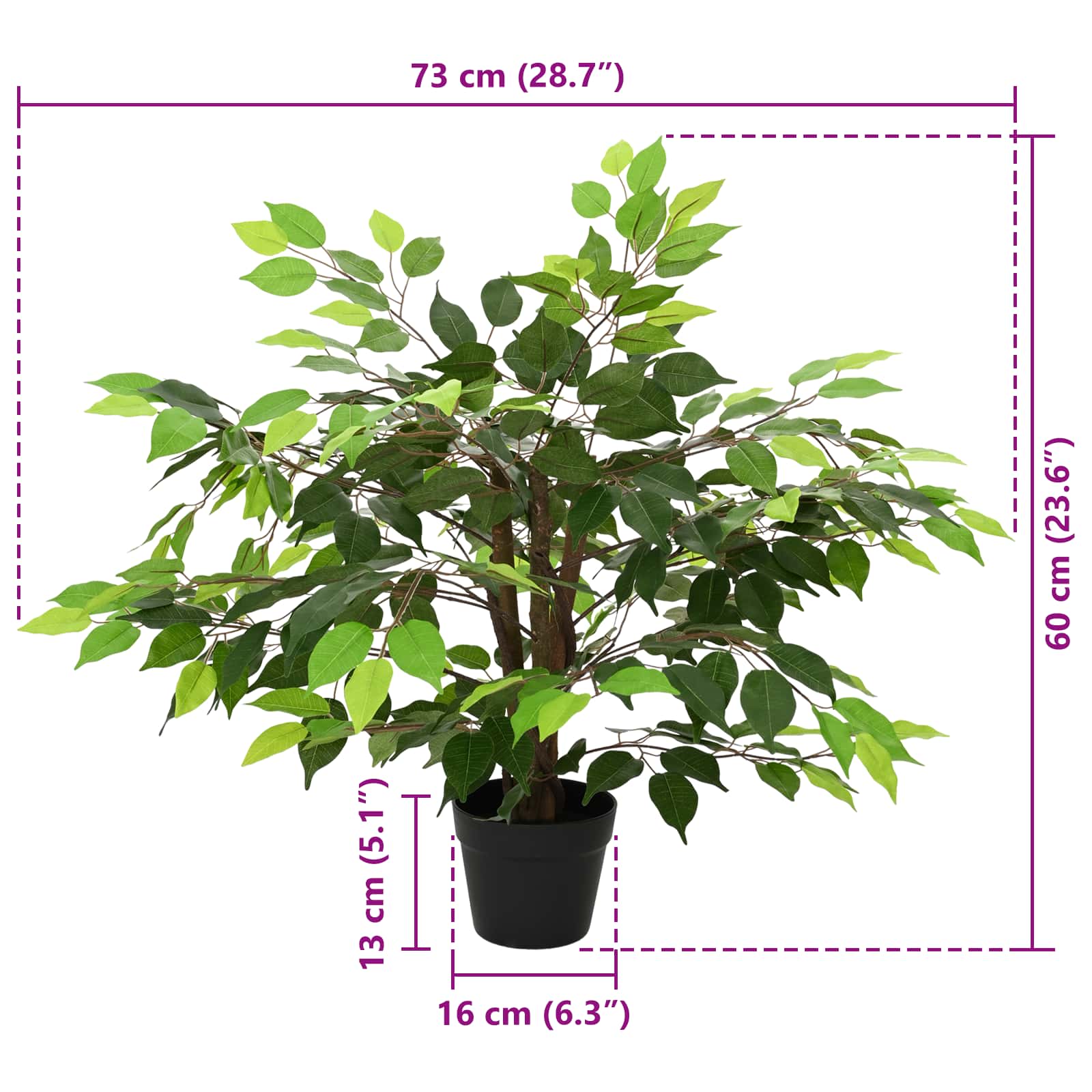 Kunstig Ficus Plante Grøn 73 X 16 X 60 Cm Stof Og Træ