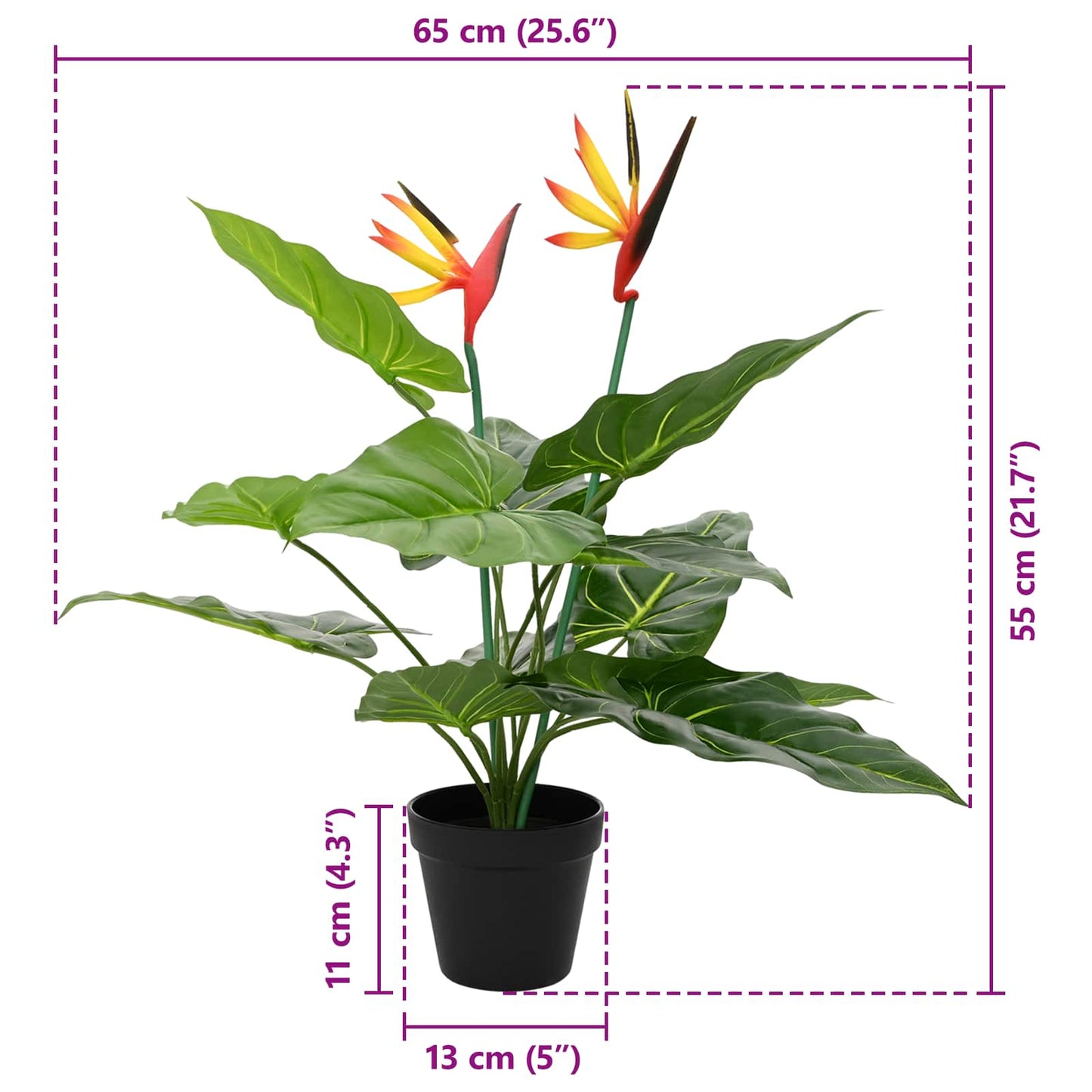 Kunstig Strelitzia Plante Grøn 65 X 13 X 55 Cm Stof, Pe Og Peva